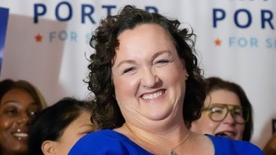 Katie Porter screams at staffer for innocently popping into frame in resurfaced video (AP Photo/Damian Dovarganes, File) (AP) Katie Porter screams at staffer for innocently popping into frame in resurfaced video (AP Photo/Damian Dovarganes, File) (AP)