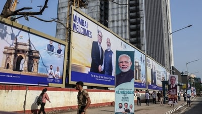 Billboards featuring UK Prime Minister Keir Starmer and PM Modi in Mumbai amid Starmer's first visit to India as a PM (Bloomberg) Billboards featuring UK Prime Minister Keir Starmer and PM Modi in Mumbai amid Starmer's first visit to India as a PM (Bloomberg)