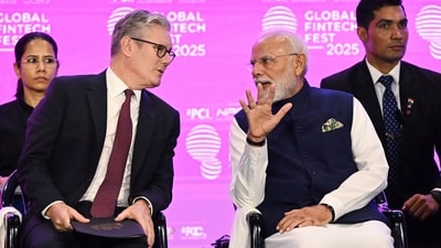 British Prime Minister Keir Starmer, left, and Prime Minister Narendra Modi having a chat. (AP) British Prime Minister Keir Starmer, left, and Prime Minister Narendra Modi having a chat. (AP)