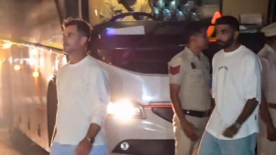 Jasprit Bumrah arrives alongside Indian team coach Ryan ten Doeschate. Morne Morkel and other Indian staff were also spotted arriving at Gambhir's residence in the team bus. (PTI) Jasprit Bumrah arrives alongside Indian team coach Ryan ten Doeschate. Morne Morkel and other Indian staff were also spotted arriving at Gambhir's residence in the team bus. (PTI)