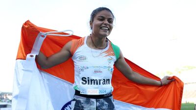 Simran Sharma celebrates her win at the Para World Athletics in New Delhi. (HT File Photo) Simran Sharma celebrates her win at the Para World Athletics in New Delhi. (HT File Photo)
