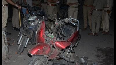 The scooters damaged in the blast. (HT File) The scooters damaged in the blast. (HT File)