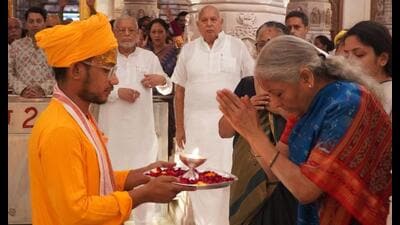 Union finance minister Nirmala Sitharaman at Shri Ram Janmabhoomi Temple in Ayodhya on Thursday. (Sourced)