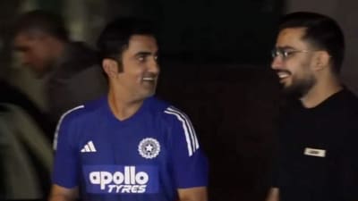 Gautam Gambhir hosted the dinner at his residence, and was spotted arriving in a private vehicle just ahead of the team bus, still geared up in the team's training clothes. (ANI) Gautam Gambhir hosted the dinner at his residence, and was spotted arriving in a private vehicle just ahead of the team bus, still geared up in the team's training clothes. (ANI)