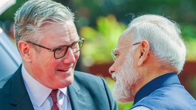 Prime Minister Narendra Modi meets United Kingdom Prime Minister Keir Starmer at Raj Bhavan in Mumbai on Thursday. (ANI) Prime Minister Narendra Modi meets United Kingdom Prime Minister Keir Starmer at Raj Bhavan in Mumbai on Thursday. (ANI)