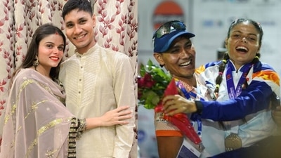 Indian Army Naik Gajender Singh and Simran Sharma are observing Karwa Chauth while celebrating the latter's recent gold medal at the World Para Athletics Championships 2025, held in Delhi. (Photos: Instagram/ simransharmaply) Indian Army Naik Gajender Singh and Simran Sharma are observing Karwa Chauth while celebrating the latter's recent gold medal at the World Para Athletics Championships 2025, held in Delhi. (Photos: Instagram/ simransharmaply)