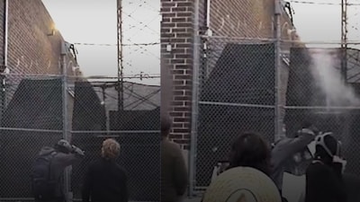 The video shows a federal agent firing pepper balls at protesters outside the ICE processing center in the Chicago suburb of Broadview. (Screengrab/Ford Fischer)