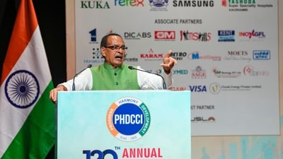 Union Minister of Agriculture and Farmers Welfare Shivraj Singh Chouhan addresses the gathering during the 120th Annual Session of PHD Chamber of Commerce and Industry (PHDCCI), (PTI) Union Minister of Agriculture and Farmers Welfare Shivraj Singh Chouhan addresses the gathering during the 120th Annual Session of PHD Chamber of Commerce and Industry (PHDCCI), (PTI)