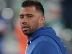 New York Giants quarterback Russell Wilson warms up before the game against the Philadelphia Eagles at MetLife Stadium. 