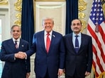 US President Donald Trump during a meeting with Pakistan Prime Minister Shehbaz Sharif and Field Marshal Asim Munir
