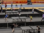 Participants from India and other countries practising ahead of the Asian Table Tennis Team Championships.) (PTI) Participants from India and other countries practising ahead of the Asian Table Tennis Team Championships.) (PTI)
