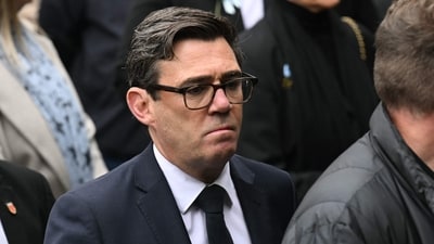 Mayor of Greater Manchester, Andy Burnham, attended the funeral of Ricky Hattomn at the Manchester Cathedral on October 10, 2025. (Photo by Oli SCARFF / AFP) (AFP) Mayor of Greater Manchester, Andy Burnham, attended the funeral of Ricky Hattomn at the Manchester Cathedral on October 10, 2025. (Photo by Oli SCARFF / AFP) (AFP)