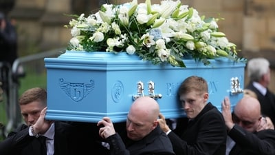 Family members solemnly carried the coffin of boxer Ricky Hatton out of Manchester Cathedral following his funeral service. (AP Photo/Jon Super) (AP) Family members solemnly carried the coffin of boxer Ricky Hatton out of Manchester Cathedral following his funeral service. (AP Photo/Jon Super) (AP)
