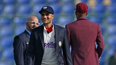 India's captain Shubman Gill (C) reacts after winning his first toss as India Test captain (AFP) India's captain Shubman Gill (C) reacts after winning his first toss as India Test captain (AFP)