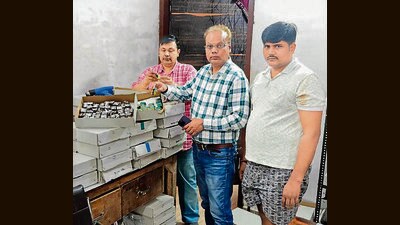 District health department officials collect sweets and dairy products samples from local markets amid festive season in Ludhiana on Friday. (HT Photo) District health department officials collect sweets and dairy products samples from local markets amid festive season in Ludhiana on Friday. (HT Photo)
