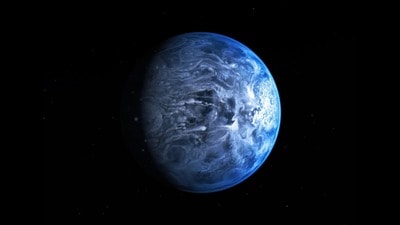 HD 189733 b sits 64 light years away and looks quite Earth-like. But its blue comes from an atmosphere so hot, it has turned the silica in its air into glass. (NASA / JPL-CALTECH) HD 189733 b sits 64 light years away and looks quite Earth-like. But its blue comes from an atmosphere so hot, it has turned the silica in its air into glass. (NASA / JPL-CALTECH)