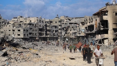 In central Gaza’s Nuseirat refugee camp, Mahmoud Sharkawy, one of the many people sheltering there after being displaced from Gaza City, said artillery shelling intensified in the early hours. (REUTERS)