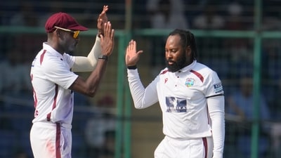 West Indies' Jomel Warrican still bowled a few wicket-taking deliveries -- two of which accounted for KL Rahul (38) and Sai Sudharsan (87). (AP) West Indies' Jomel Warrican still bowled a few wicket-taking deliveries -- two of which accounted for KL Rahul (38) and Sai Sudharsan (87). (AP)