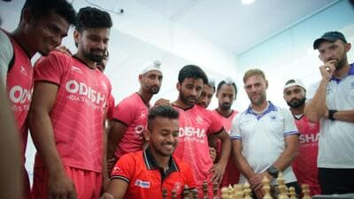 Indian hockey players playing chess on Friday. (HT) Indian hockey players playing chess on Friday. (HT)