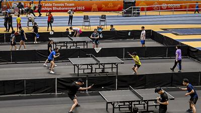 Participants from India and other countries practising ahead of the Asian Table Tennis Team Championships.) (PTI) Participants from India and other countries practising ahead of the Asian Table Tennis Team Championships.) (PTI)