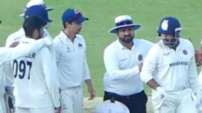 Prithvi Shaw got invloved in heated altercation with Musheer Khan in the warm-up match. (X Image) Prithvi Shaw got invloved in heated altercation with Musheer Khan in the warm-up match. (X Image)