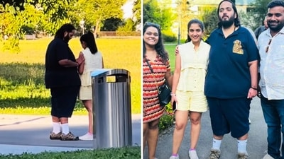 Snippets from a video by a content creator who met Anant Ambani and Radhika Merchant. (Instagram/@mostly_drama) Snippets from a video by a content creator who met Anant Ambani and Radhika Merchant. (Instagram/@mostly_drama)