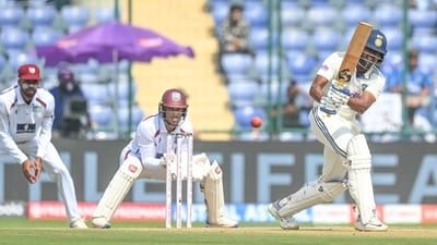 Sai Sudharsan looked primed for a maiden test hundred but Warrican dismissed him lbw for 87. (Hindustan Times) Sai Sudharsan looked primed for a maiden test hundred but Warrican dismissed him lbw for 87. (Hindustan Times)