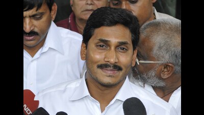 YSR Congress Party president and former Andhra Pradesh chief minister YS Jagan Mohan Reddy on Thursday put up a 63-km long roadshow from Visakhapatnam to Makavarapalem. (Hindustan Times) YSR Congress Party president and former Andhra Pradesh chief minister YS Jagan Mohan Reddy on Thursday put up a 63-km long roadshow from Visakhapatnam to Makavarapalem. (Hindustan Times)