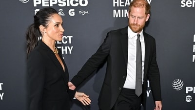The Duke and Duchess of Sussex make a rare joint appearance at the Project Healthy Minds’ World Mental Health Day Gala. (AP) The Duke and Duchess of Sussex make a rare joint appearance at the Project Healthy Minds’ World Mental Health Day Gala. (AP)