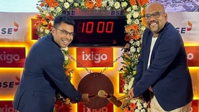 A file photo of Ixigo co-founders Aloke Bajpai and Rajnish Kumar at the listing of their company on 18 June 2024. (X/@alokebajpai) A file photo of Ixigo co-founders Aloke Bajpai and Rajnish Kumar at the listing of their company on 18 June 2024. (X/@alokebajpai)