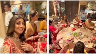 Shilpa Shetty and Raveena Tandon celebrated Karwa Chauth. Shilpa Shetty and Raveena Tandon celebrated Karwa Chauth.
