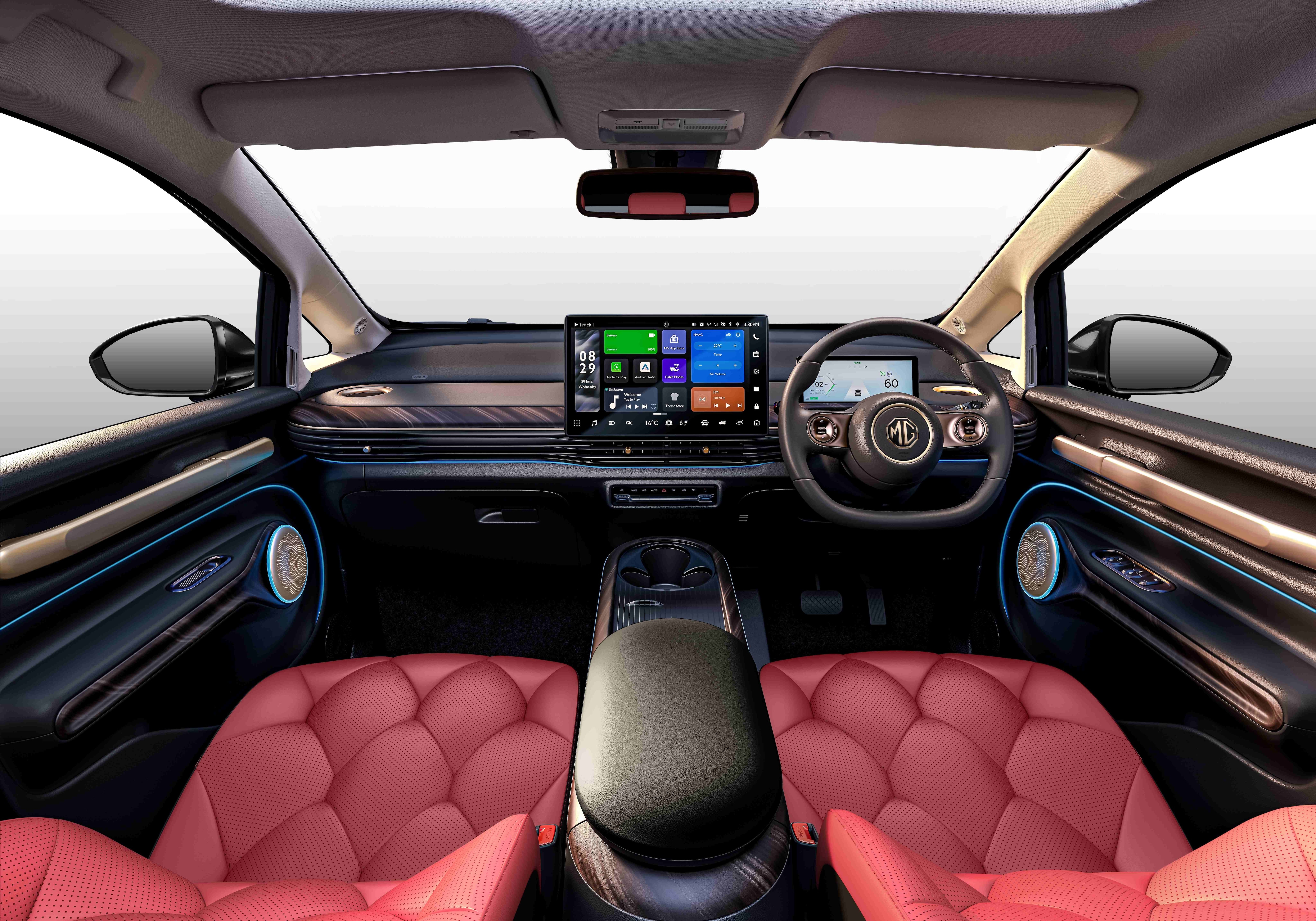 A look at the interior of the MG Windsor EV Inspire Edition which now gets red and black seats. A look at the interior of the MG Windsor EV Inspire Edition which now gets red and black seats.
