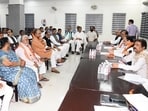 BJP national president JP Nadda with party's Bihar unit president Dilip Jaiswal and deputy CMs Samrat Choudhary and Vijay Sinha at the BJP Core Committee meeting in Patna on September 13. 