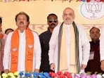 Union Home Minister Amit Shah with BJP state president Dilip Jaiswal.
