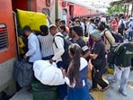 A heavy rush of migrants for boarding a train at the Ludhiana railway station on Saturday. (HT Photo) A heavy rush of migrants for boarding a train at the Ludhiana railway station on Saturday. (HT Photo)