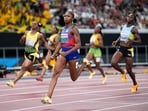 At the World Athletics Championships in Tokyo last month, the US’s Melissa Jefferson-Wooden won the 100m and 200m with margins of victory that were Bolt-like: 0.15 seconds and 0.46 seconds respectively. (AP)