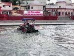 'Ram ki Paidi' being cleaned ahead of ' Deepotsav 2025', in Ayodhya on October 9.