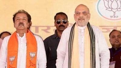 Union Home Minister Amit Shah with BJP state president Dilip Jaiswal. (HT File)