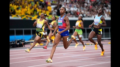 At the World Athletics Championships in Tokyo last month, the US’s Melissa Jefferson-Wooden won the 100m and 200m with margins of victory that were Bolt-like: 0.15 seconds and 0.46 seconds respectively. (AP) At the World Athletics Championships in Tokyo last month, the US’s Melissa Jefferson-Wooden won the 100m and 200m with margins of victory that were Bolt-like: 0.15 seconds and 0.46 seconds respectively. (AP)