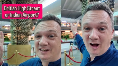 Nick Booker, known for his travel content, posted a video showing Delhi Airport Terminal 1. (@indogenius/Instagram) Nick Booker, known for his travel content, posted a video showing Delhi Airport Terminal 1. (@indogenius/Instagram)
