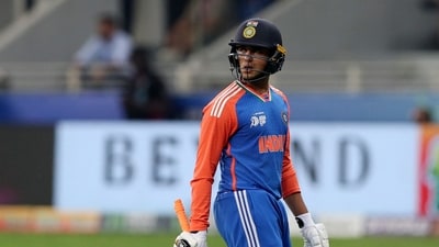 Abhishek Sharma walks after losing his wicket. (REUTERS)