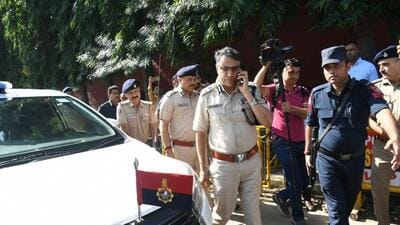 Chandigarh Police chief Sagar Preet Hooda arriving to meet the family of IPS officer Y Puran Kumar at the Sector 24 residence on Saturday. (Sanjeev Sharma/HT)