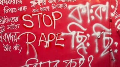 Kolkata, India - Sept. 12, 2024: Wall grafitti are seen during sit-in protest by junior doctors over the alleged rape and murder of a trainee doctor at RG Kar Hospital near Swasthya Bhawan in Kolkata, India, on Thursday, September 12, 2024. (Photo by Samir Jana/ Hindustan Times) (Hindustan Times) Kolkata, India - Sept. 12, 2024: Wall grafitti are seen during sit-in protest by junior doctors over the alleged rape and murder of a trainee doctor at RG Kar Hospital near Swasthya Bhawan in Kolkata, India, on Thursday, September 12, 2024. (Photo by Samir Jana/ Hindustan Times) (Hindustan Times)