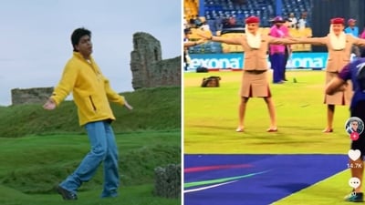 Emirates cabin crew performing to SRK song at ICC Women’s World Cup. (YouTube/Sony Music India, TikTok/@keithaj57) Emirates cabin crew performing to SRK song at ICC Women’s World Cup. (YouTube/Sony Music India, TikTok/@keithaj57)
