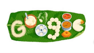 Google Doodle showing idlis on a banana leaf. (Google) Google Doodle showing idlis on a banana leaf. (Google)