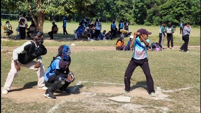 Players in action during the 13th Junior Punjab State Baseball Championship in Ludhiana on Saturday. (HT Photo) Players in action during the 13th Junior Punjab State Baseball Championship in Ludhiana on Saturday. (HT Photo)
