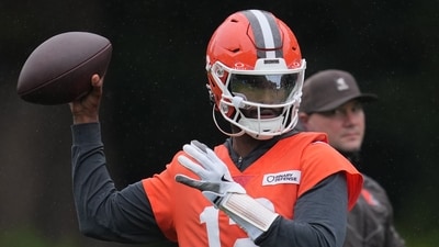 Cleveland Browns quarterback Shedeur Sanders (12) attends an NFL football practice at The Grove in Watford (AP) Cleveland Browns quarterback Shedeur Sanders (12) attends an NFL football practice at The Grove in Watford (AP)