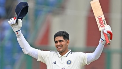 India's captain Shubman Gill celebrates after scoring a century (100 runs) during the second day of the second Test against West Indies. (AFP) India's captain Shubman Gill celebrates after scoring a century (100 runs) during the second day of the second Test against West Indies. (AFP)