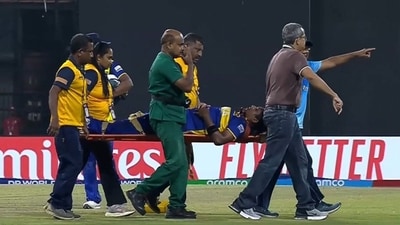 Chamari Athapaththu carried off on stretcher in the World Cup game vs England. (@SaanviLaddal/x.com) Chamari Athapaththu carried off on stretcher in the World Cup game vs England. (@SaanviLaddal/x.com)
