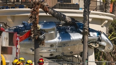 The tail number of the crashed chopper, showed N222EX as the aircraft registration number. (X/@rawsalerts) The tail number of the crashed chopper, showed N222EX as the aircraft registration number. (X/@rawsalerts)